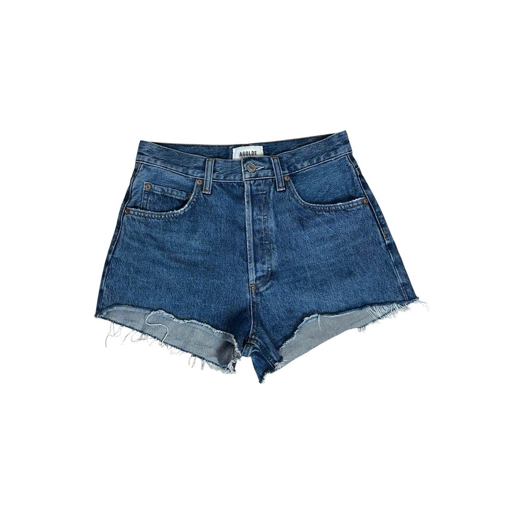 Agolde Ridley Denim Jean Shorts Button Fly Distressed Frayed Chant Blue 26